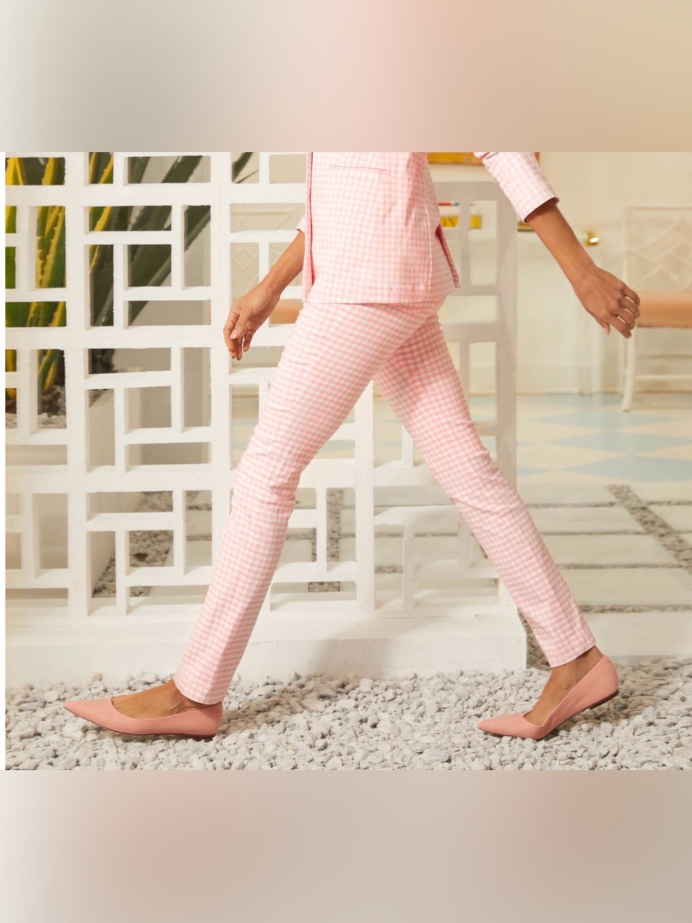 J. McLaughlin Pink Gingham Masie Skinny Pants